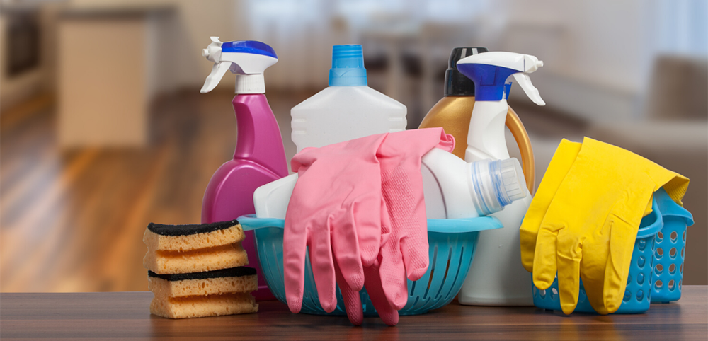 Home Cleaning Supplies - Gloves and Spray Cleaners